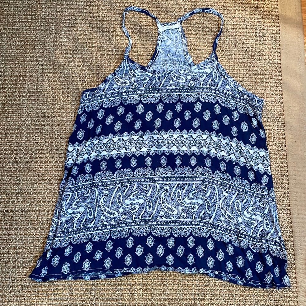 Acemi Blue and White Printed Tank Top Small